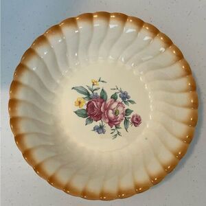 Vintage Homer Laughlin Serving 9" Bowl Pink Victorian Roses orange Swirl Edge